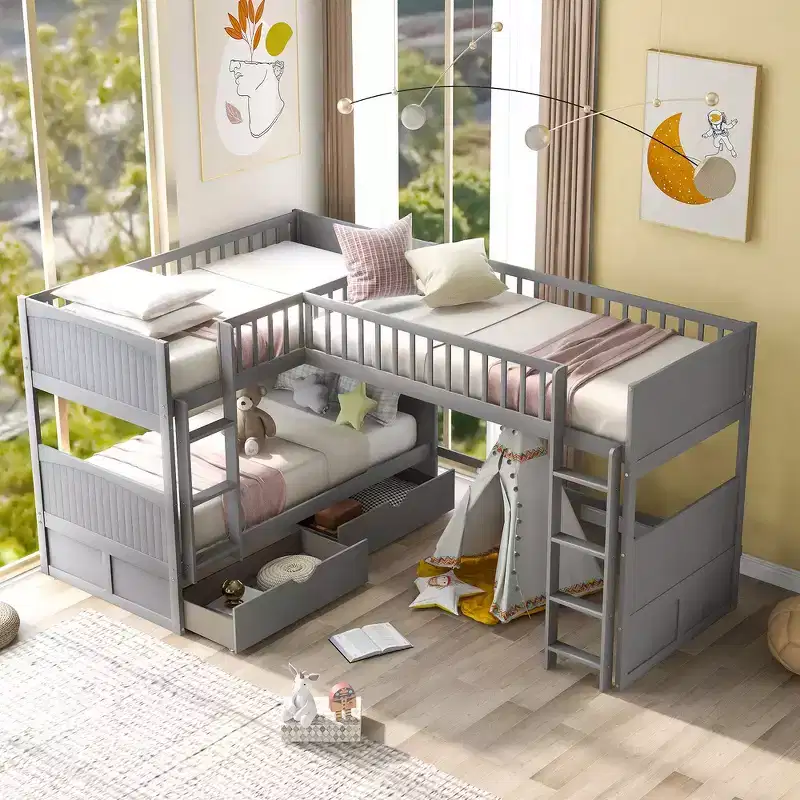 Twin Size Bunk Bed with Built-in Drawers & Versatile Under-Bed Area