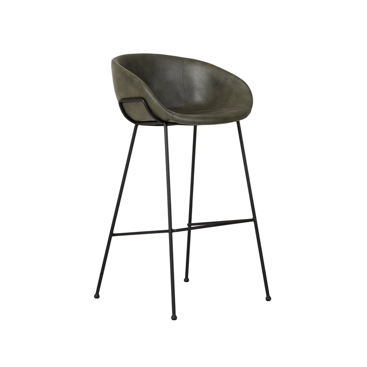 Modern Green Synthetic Leather Barstool with High Density Foam and Foam Cushion for Kitchen
