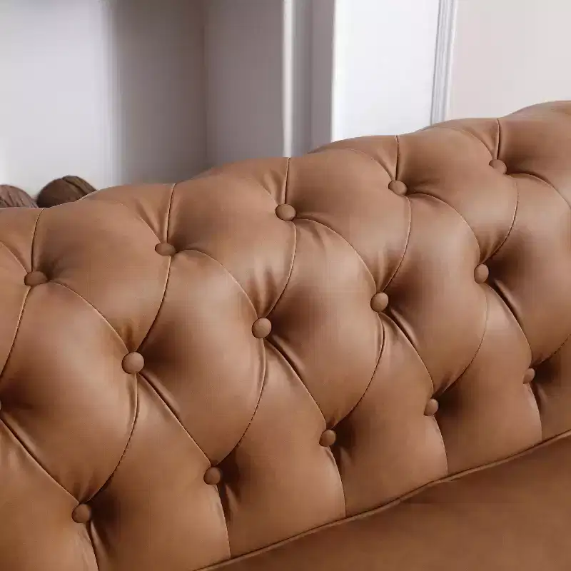 Elegant Chesterfield Technical Leather Sofa, Tufted 3-Seater/2-Seater/1-Seater Couch with Nailhead Trim and Rolled Arms  ModernLuxe