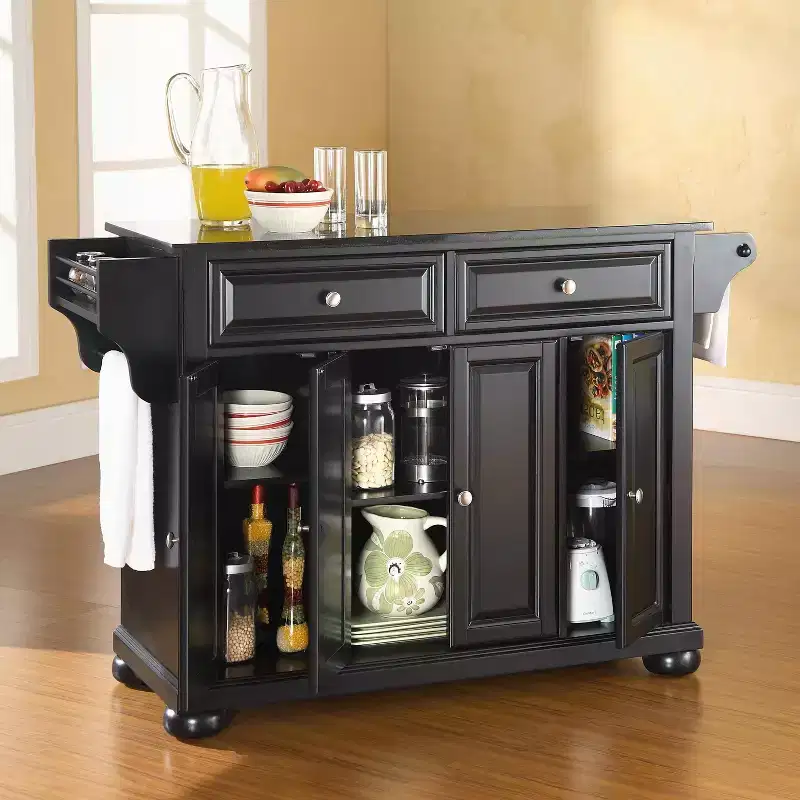 Granite Top Kitchen Island Cart – Dark Gray