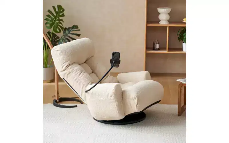 Floor Gaming Chair, Swivel Floor Lounge Chair with Armrests & Phone Holder, 5 Position Adjustable Folding Gaming Lounge Chair