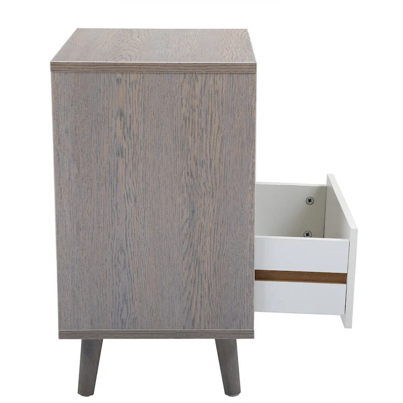 Wooden Nightstand with Drawer and Open Storage compartment ,Set of 2,Gray