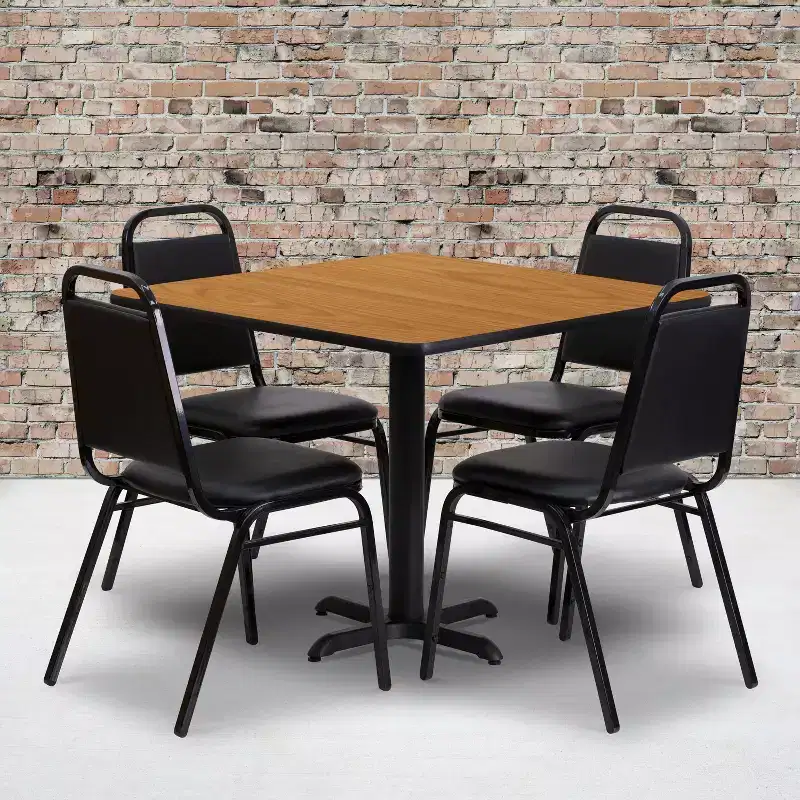 Emma and Oliver 36 Square Laminate X-Base Table Set with 4 Banquet Chairs