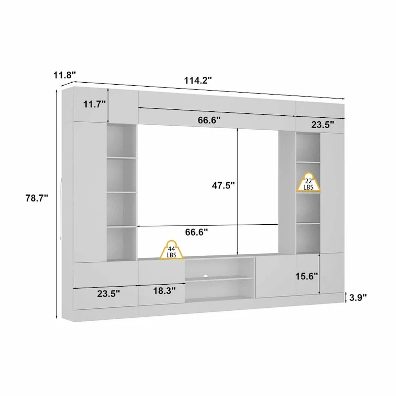 Versatile Wall Unit TV Stand LED Lighting - Accommodates TVs up to 75
