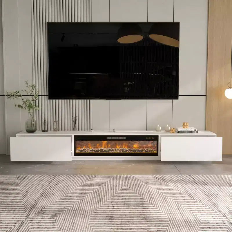 Famapy Modern Minimalist TV Stand Entertainment Center Media Console with Drawers and Open Shelving