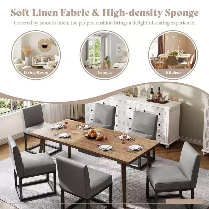 AMERLIFE Mid Century Linen Dining Chairs Set of 6, Modern Upholstered Dinner Chairs