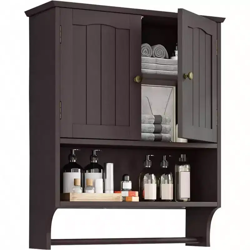 Bathroom Cabinet Wall Mount with 2 Doors Adjustable Shelf Wooden Over Toilet Storage White Modern Design Space Saving