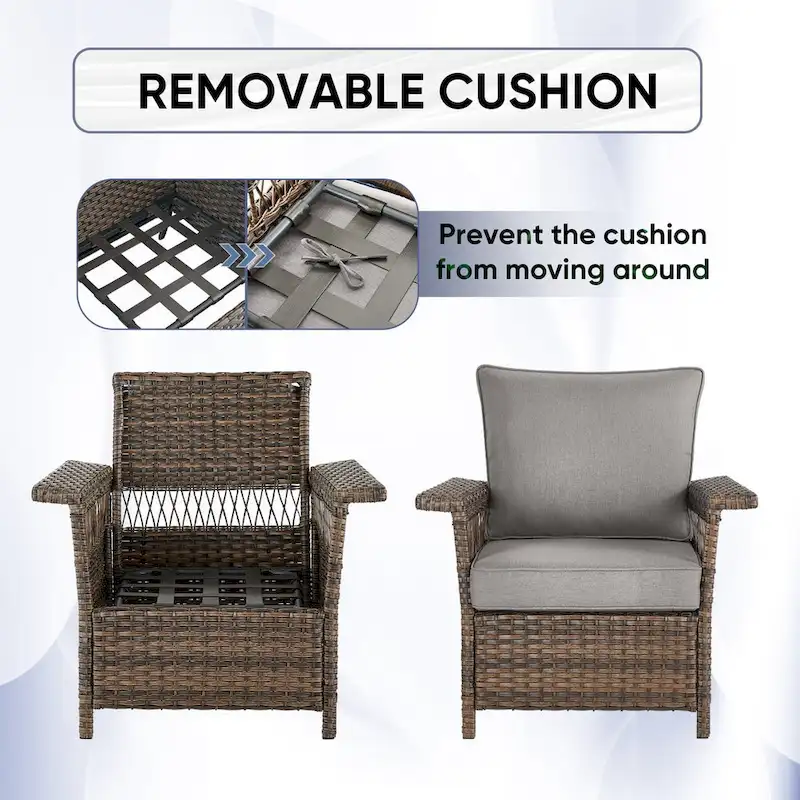 High Back Sofa and 2 Chairs, 2 Ottomans Coffee Table - Brown