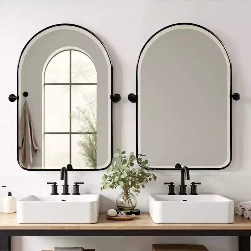 MAYEERTY 31.50x23.62x1.57in Wrought Iron Rounded Arch Black Metal Hanging Mirror