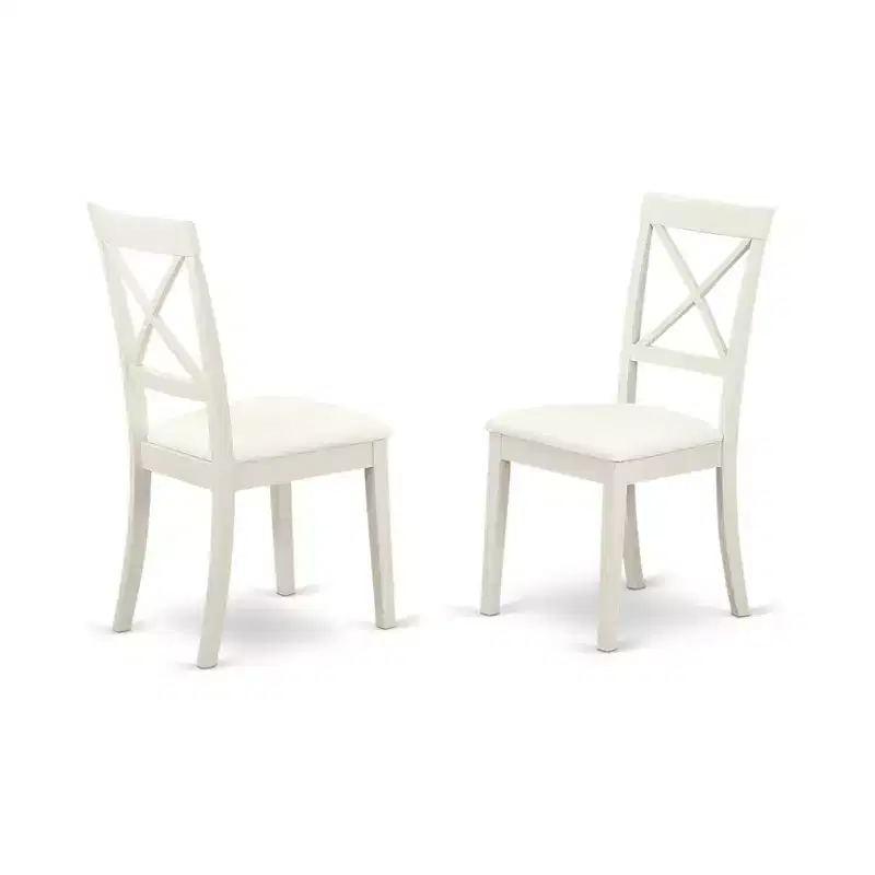 HomeStock Belmont 2 Coastal Cottage X-Back Chair for Dining Room - White, Faux Leather Seat