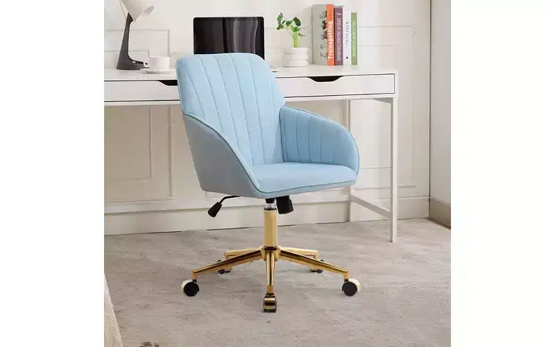 TUYOHW Luxury Ergonomic Office Chair, Velvet Home Office Desk Chair with Gold-Plated Metal Base, Adjustable Swivel Chair Vanity Chair