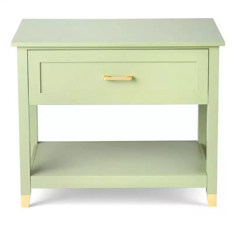 Light Green Nightstand – P2 MDF, 1 Drawer & 1 Shelf, 29.5