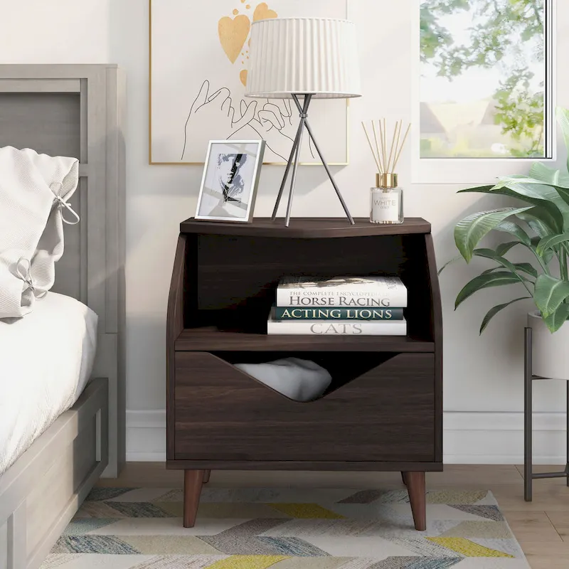DH BASIC Mid-century Modern 20-inch 1-Shelf and 1-Drawer End Table by Denhour