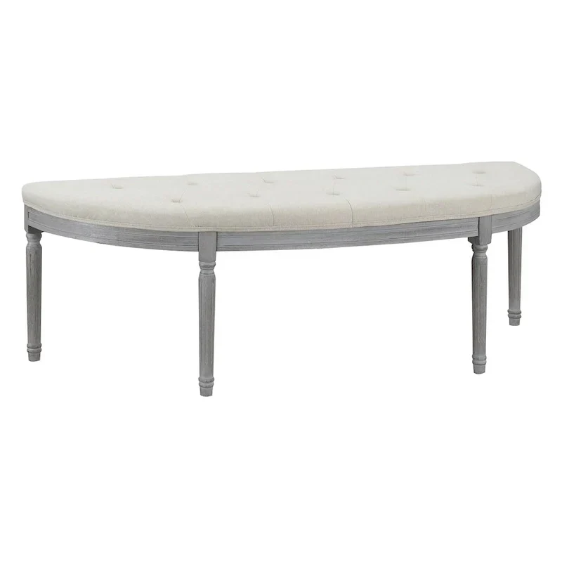 Beige Tufted Upholstered Bench with Wood Legs - 55W x 20H