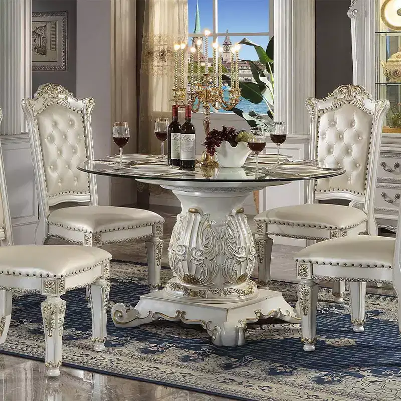 Dining Table, Antique Pearl Finish, Pedestal Base, Seats 4