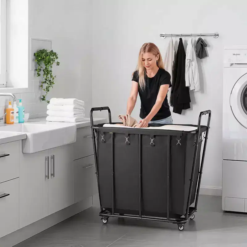 VEVOR Laundry Cart, Rolling Grocery Utility Cart with Waterproof Liner & Swivel Wheels, 260 LBS Large Load Capacity, Heavy Duty Shopping Basket,Black