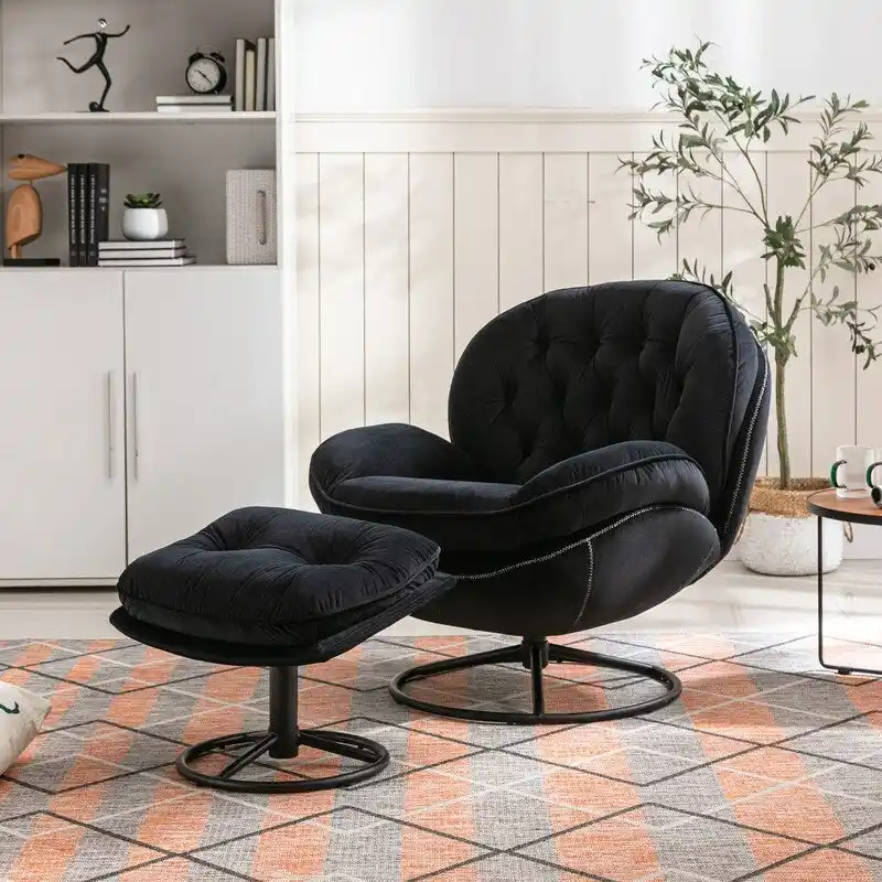 Accent chair TV Chair Living room Chair Grey with ottoman