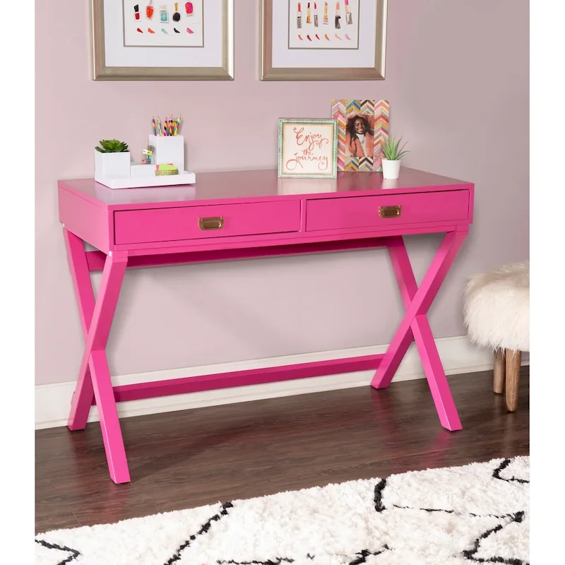 Pink / Light Pink Writing Desk with 2 Drawers, 1-Person