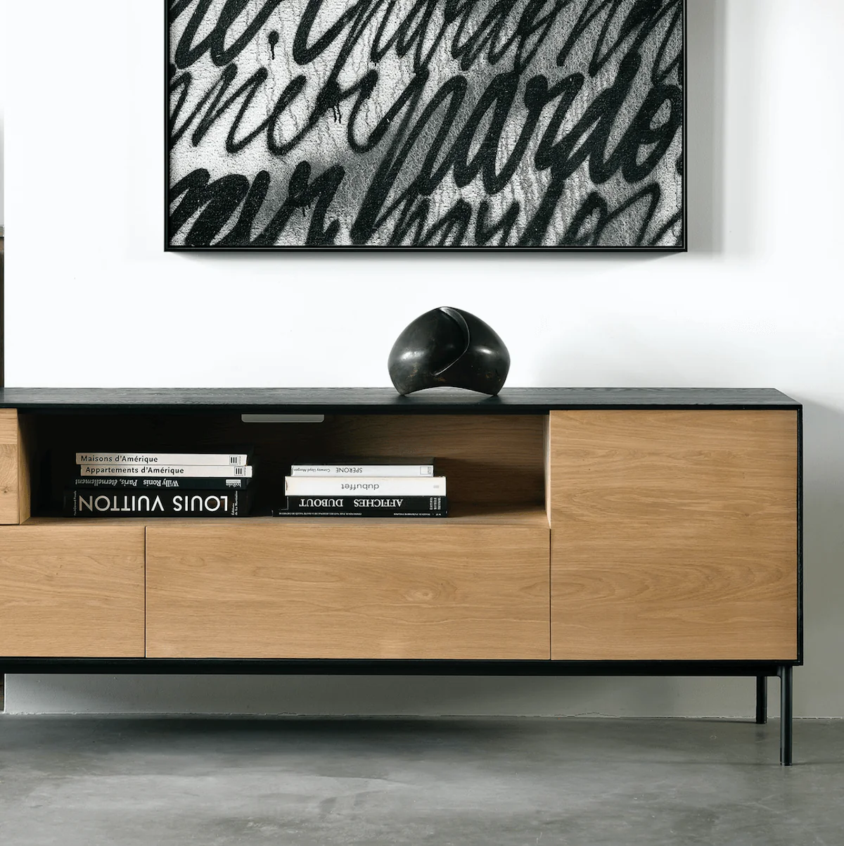 Oak Oak Entertainment Cabinet with Storage for Living Room