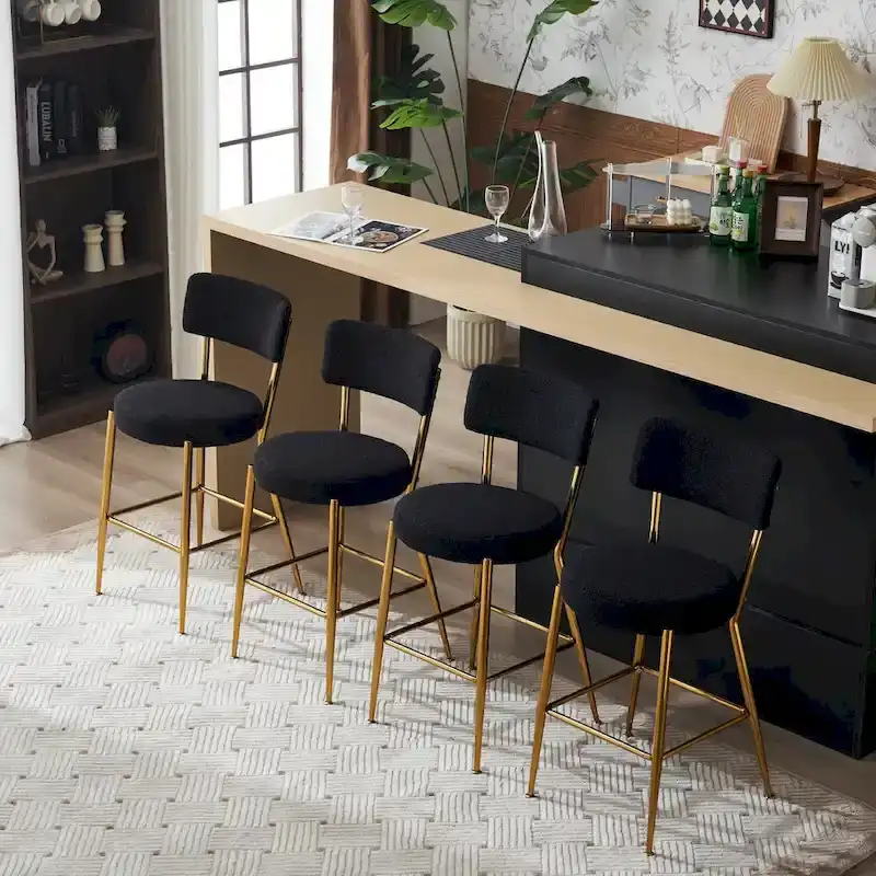 Set of 2/Set of 4 Modern Teddy Fabric Upholstered Bar Stools with Metal Base