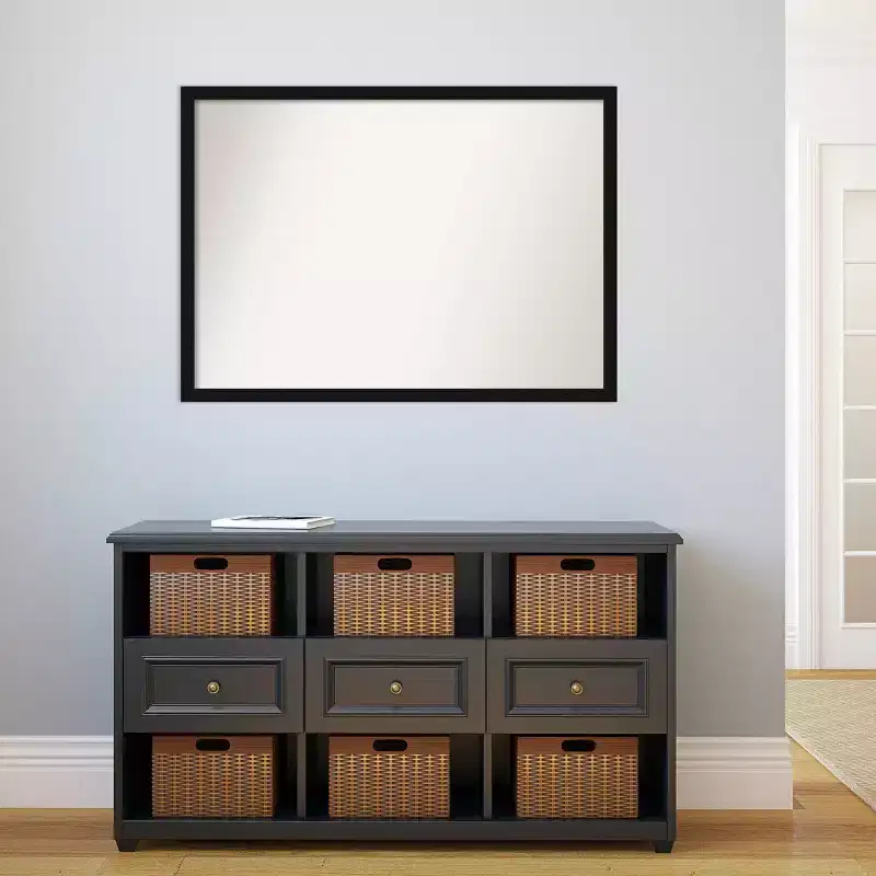 Black Narrow Frame Rectangle Wall Mirror, Single