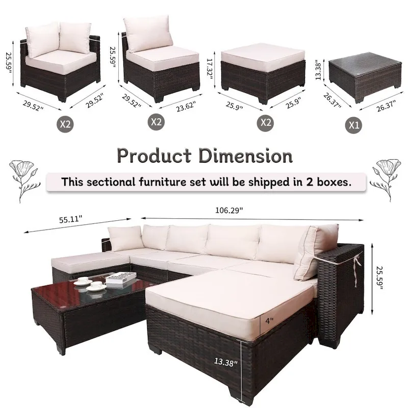7-Piece Rattan Wicker Cushioned Sofa Sets with Coffee Table