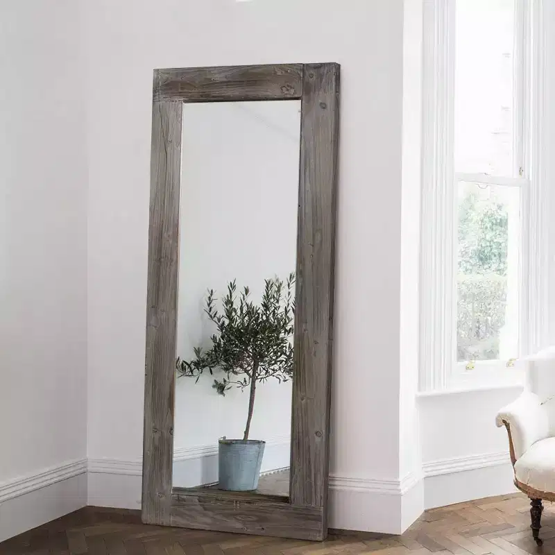 Tan Solid Wood Hollow-Center Wide Frame Mirror 147x61x6cm