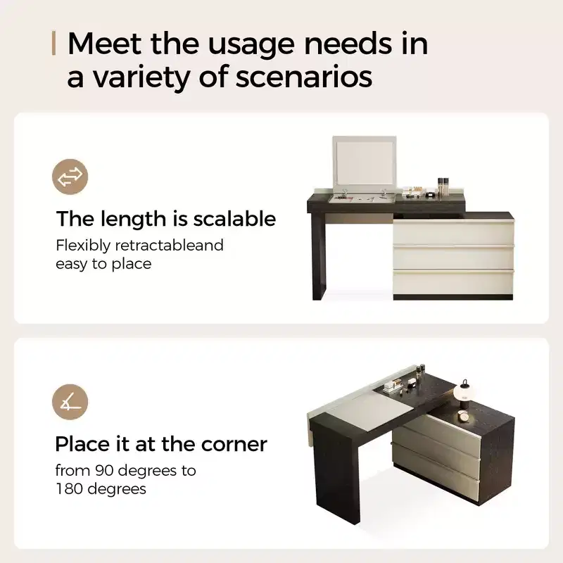 Luck Live Modern vanities expandable modern vanity table with soft stool