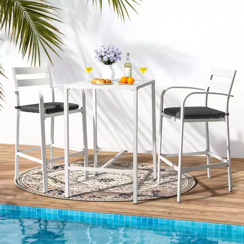 VINGLI 3-Piece Outdoor Bar Set, Aluminum Bar Height Table & 2 Chairs with Cushions, Counter Height Patio Furniture for Backyard, Poolside, Garden