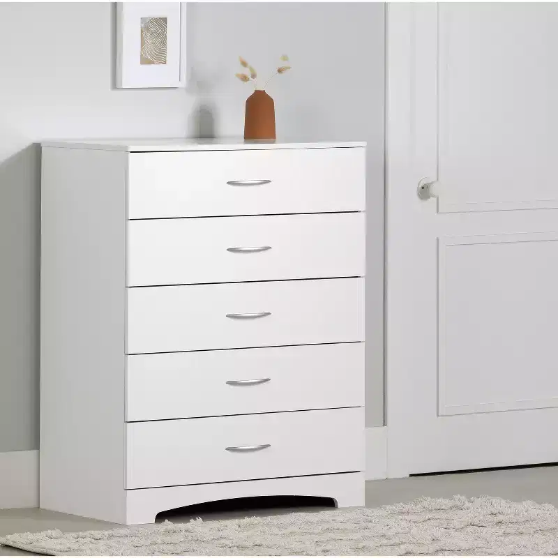 HomeStock 7 in.H Particle Board Vertical Dressers with 5 - Drawers in White Finish