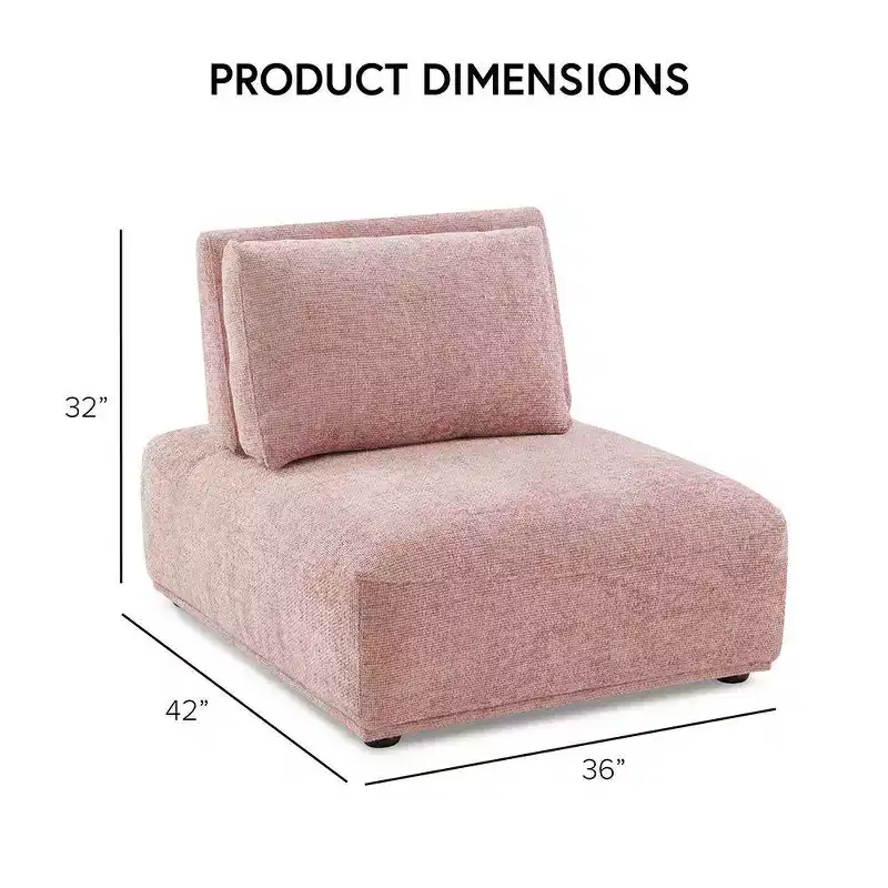 HOMES: Inside + Out Povoa Modern Modular Armless Chair Chenille with Extendable Backrest Pink