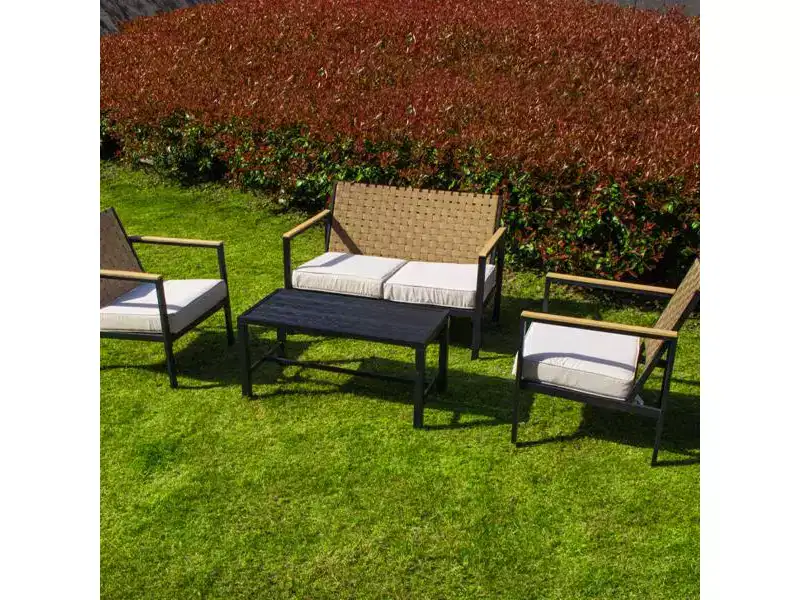 Bestier 4 Pieces Metal Patio Furniture Set, Outdoor Rattan Patio Conversation Sets with Soft Cushion for Garden, Backyard, Porch, Poolside