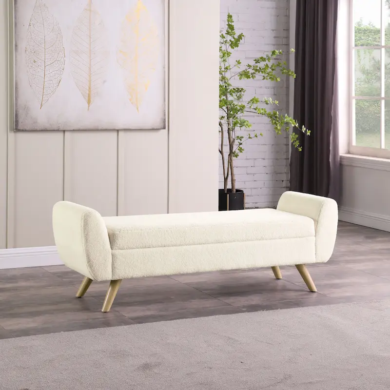 Modern Sherpa Storage Bench with Wood Legs – 60