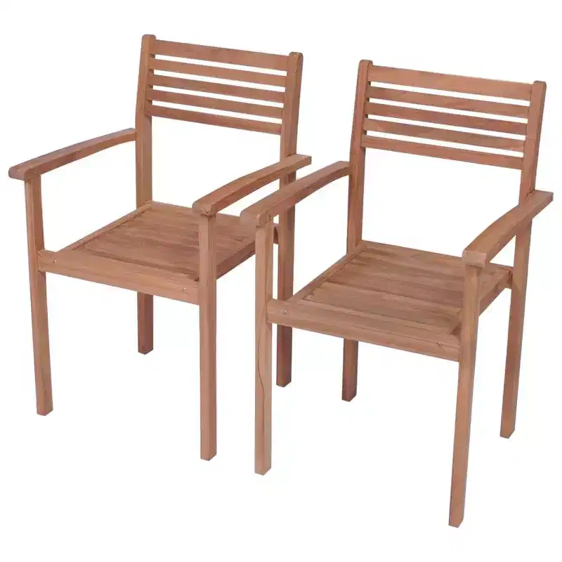 vidaXL Patio Chair Set of 2 Teak Solid Teak Wood Standard Stackable