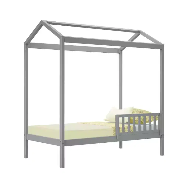 Solid Pine Wood Twin House Bed with Guard Rail 82.5