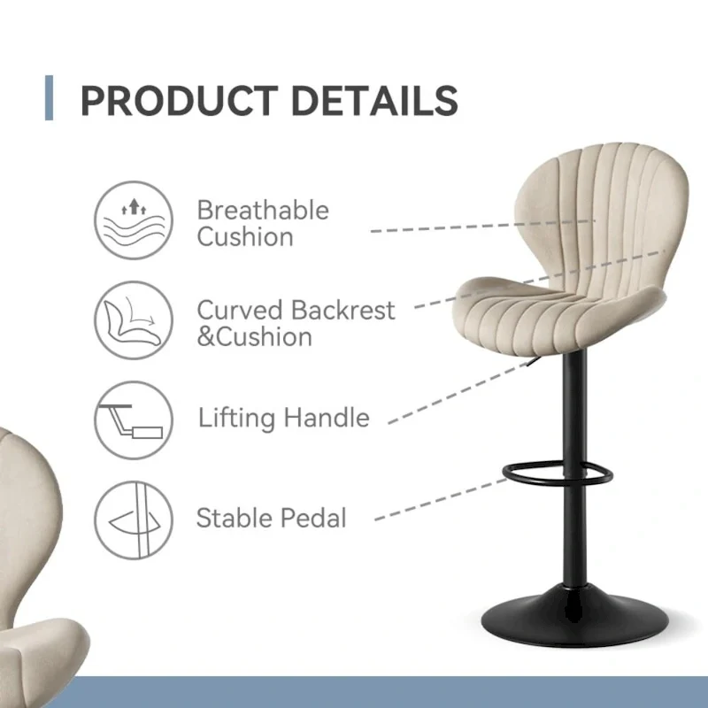 Set of 2 Modern Fabric Bar Stool with Iron Frame