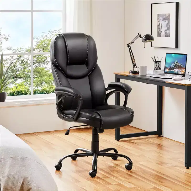 Faux Leather Executive Office Chair with Ergonomic High Back, Black