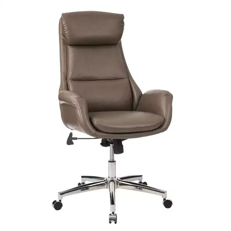 Mid-Century Modern Brownish Leatherette Adjustable Swivel High Back Office Chair Gray - Glitzhome: Upholstered with Fixed Arms & Plywood Frame