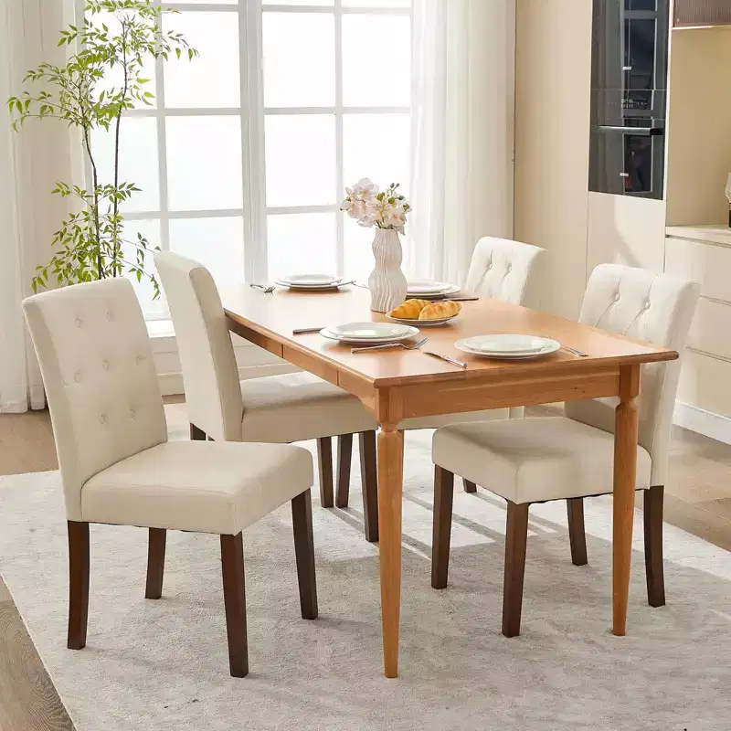 Parsons Button Tufted Dining Chairs Set of 6 / 4 - Upholstered Fabric Kitchen Chairs with Wood Legs & Padded Seats - Living Room Kitchen Furniture