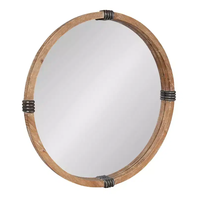 Kate and Laurel Stockport Framed Round Mirror, 28 Diameter, Natural