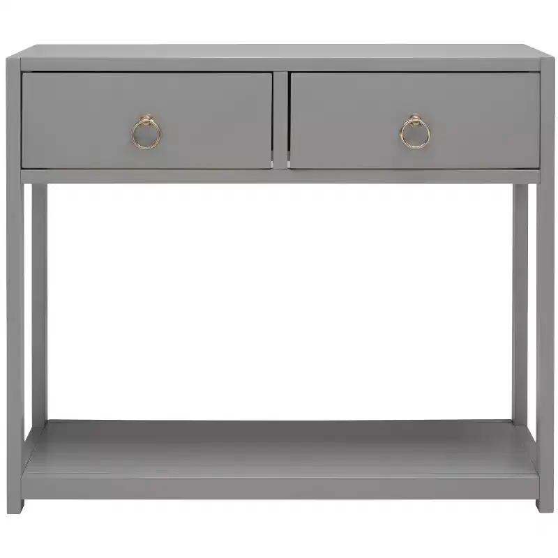 Scandinavian Console Table, Rubberwood, 2 Drawers & Open Shelf, 58 lbs Capacity, Navy Blue