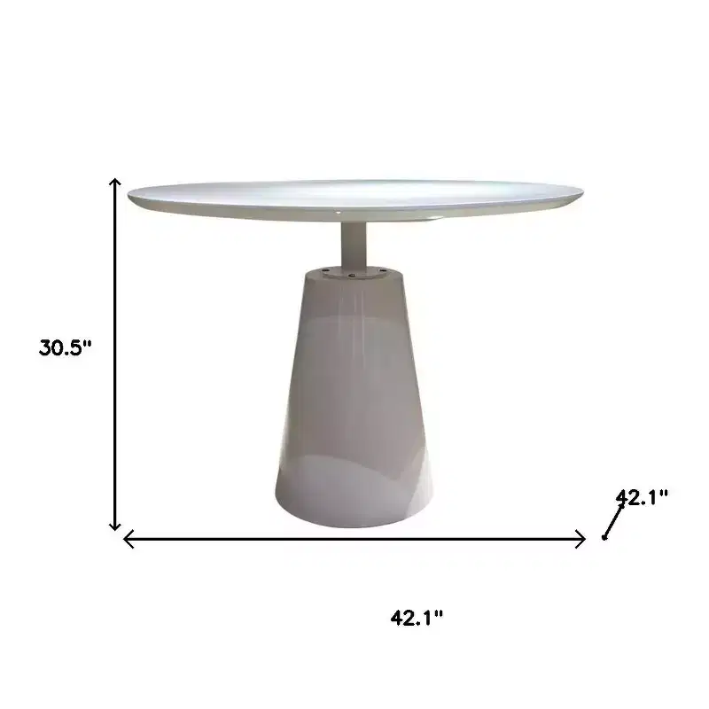 42 White Wood and Metal Pedestal Base Round Top Dining Table