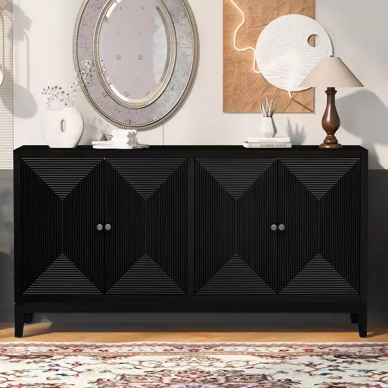 59.8-Inch Stylish Storage Cabinet/Dining Unit Features a Vertical Design and is Suitable for Studies, Entryways, and Living Rooms.