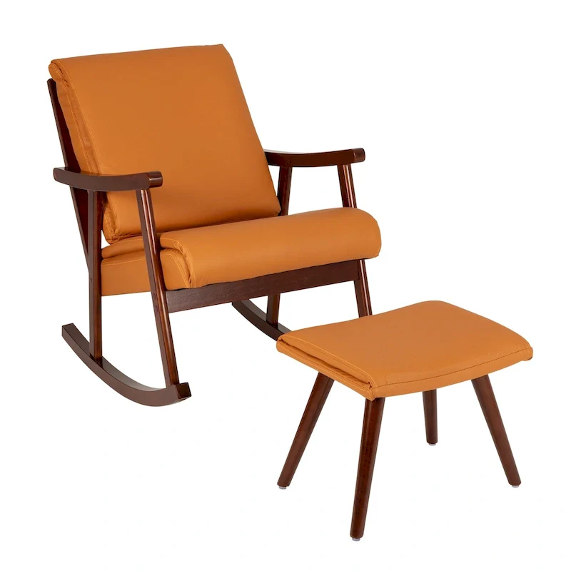 Rocking Chair Rocker Glider Chair W/ Ottoman Mid Century Accent Chair Armchair Lounge Chair for Living Room Bedroom