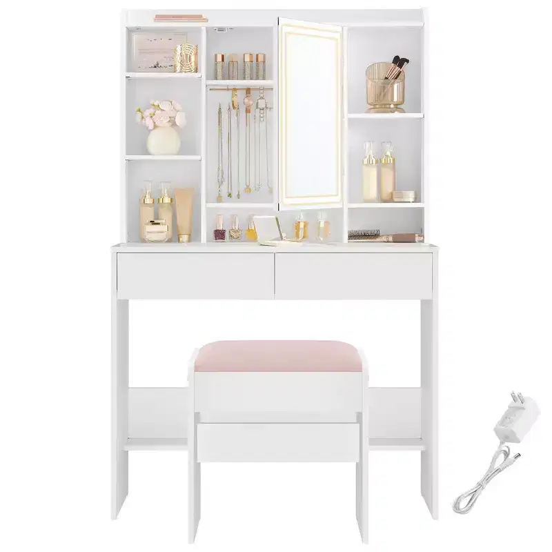 VASAGLE Vanity Desk with Mirror and Light