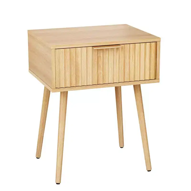 Karl Home 18.9In. Oak Grain Nightstand, Particleboard & MDF, Melamine & Vacuum Forming, 1 Drawer, High Leg (2 Pcs)