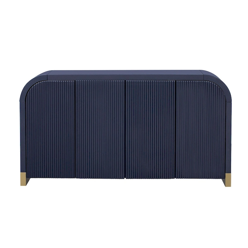 4-door Curved Corner Design Wavy Door Panel Cabinet with Adjustable Shelves, Suitable for Study, Living Room and Entrance