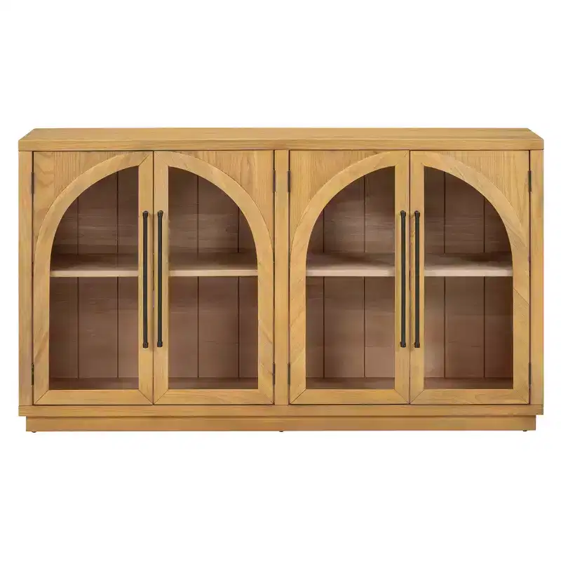 4-Door Sideboard Buffet Cabinet with Glass Doors and Adjustable Shelves
