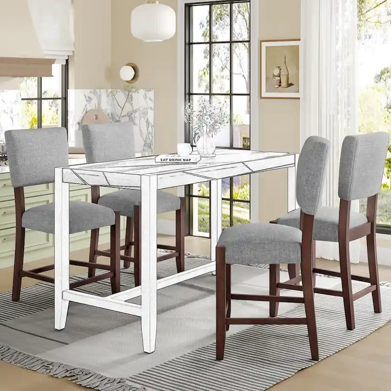 Mid Century Modern Bar Stools Set of 4,Counter Stools with Back,Linen Upholstered Barstools with Solid Wood Legs Bar Chairs