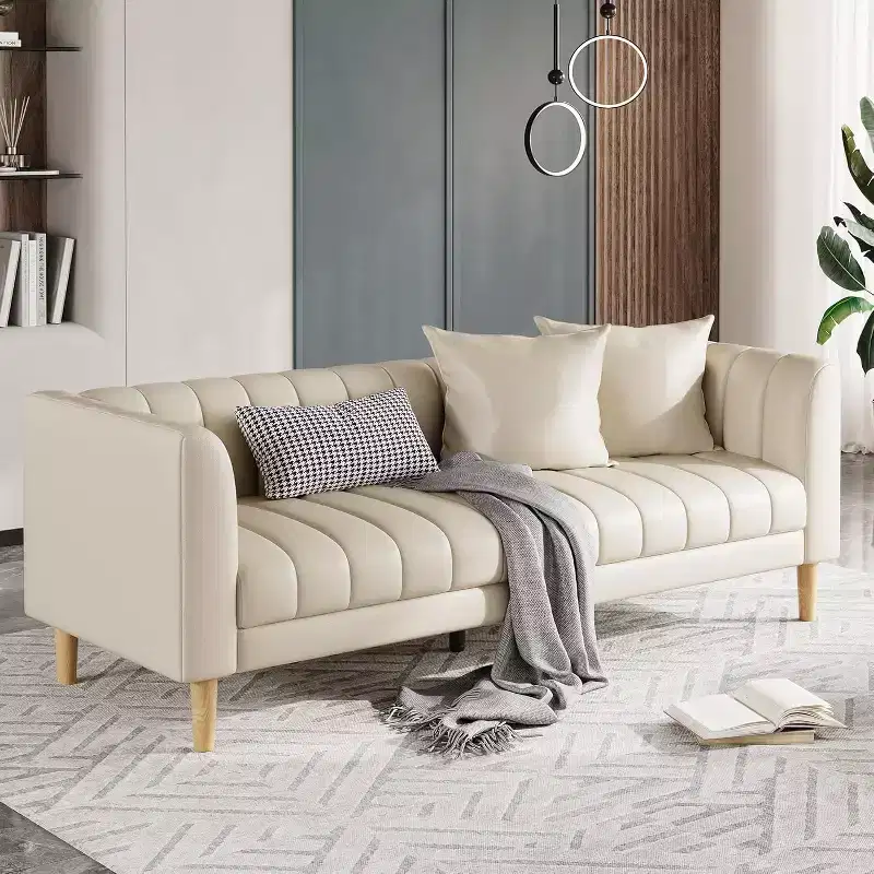 78-Inch 3-Seater Sofa with Faux Leather Upholstery and Wood Legs